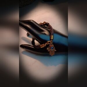 Stainless steel gold w/ brown leather bracelet